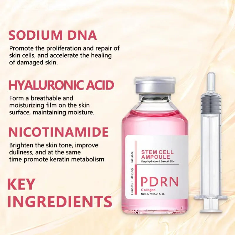 Stem Cell Ampoule Essence, Pink PDRN Ampoule Deep Repair Renew Skin Brighten Tone Strengthen Barrier firming Facial Essence