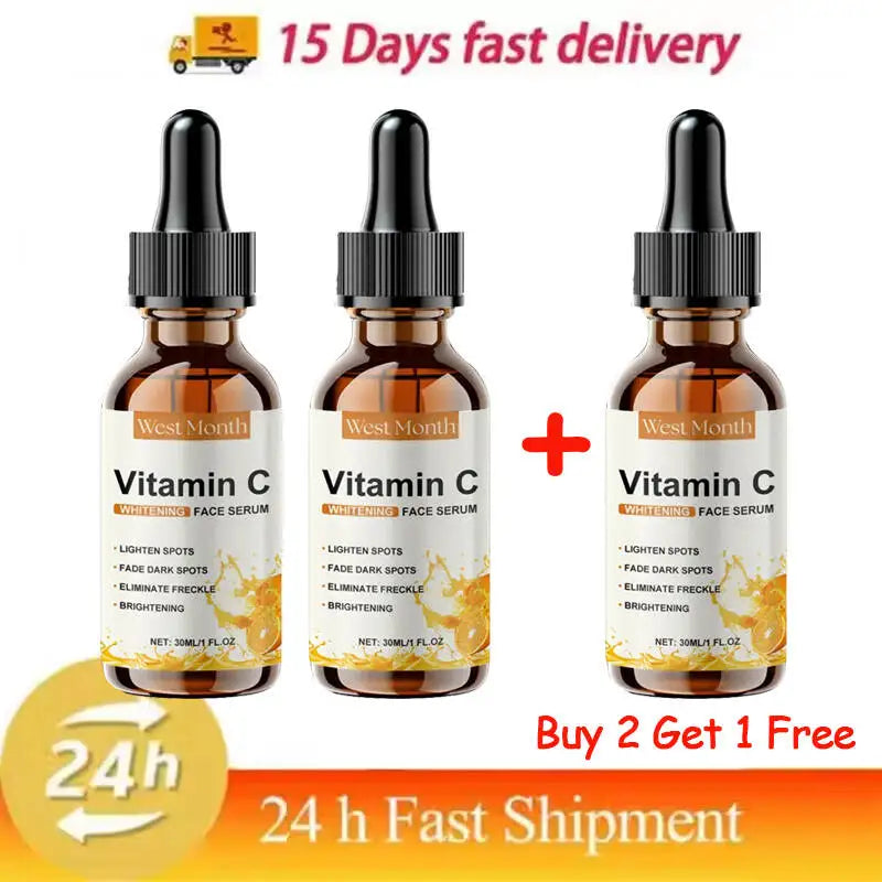 Vitamin C Whitening Serum Remove Freckles Dark Spots Face Essence Fade Melasma Melanin Brighten Repair Dull Skin Care Cosmetics