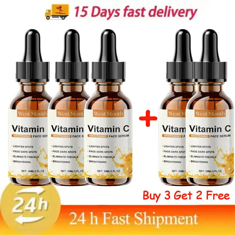 Vitamin C Whitening Serum Remove Freckles Dark Spots Face Essence Fade Melasma Melanin Brighten Repair Dull Skin Care Cosmetics